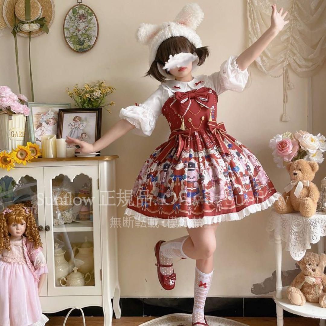  熊ジャズ ゴスロリロリータドレスロリィタ jskサスペンダードレス 赤 ゴスロリ ロリータ コスプレ衣装