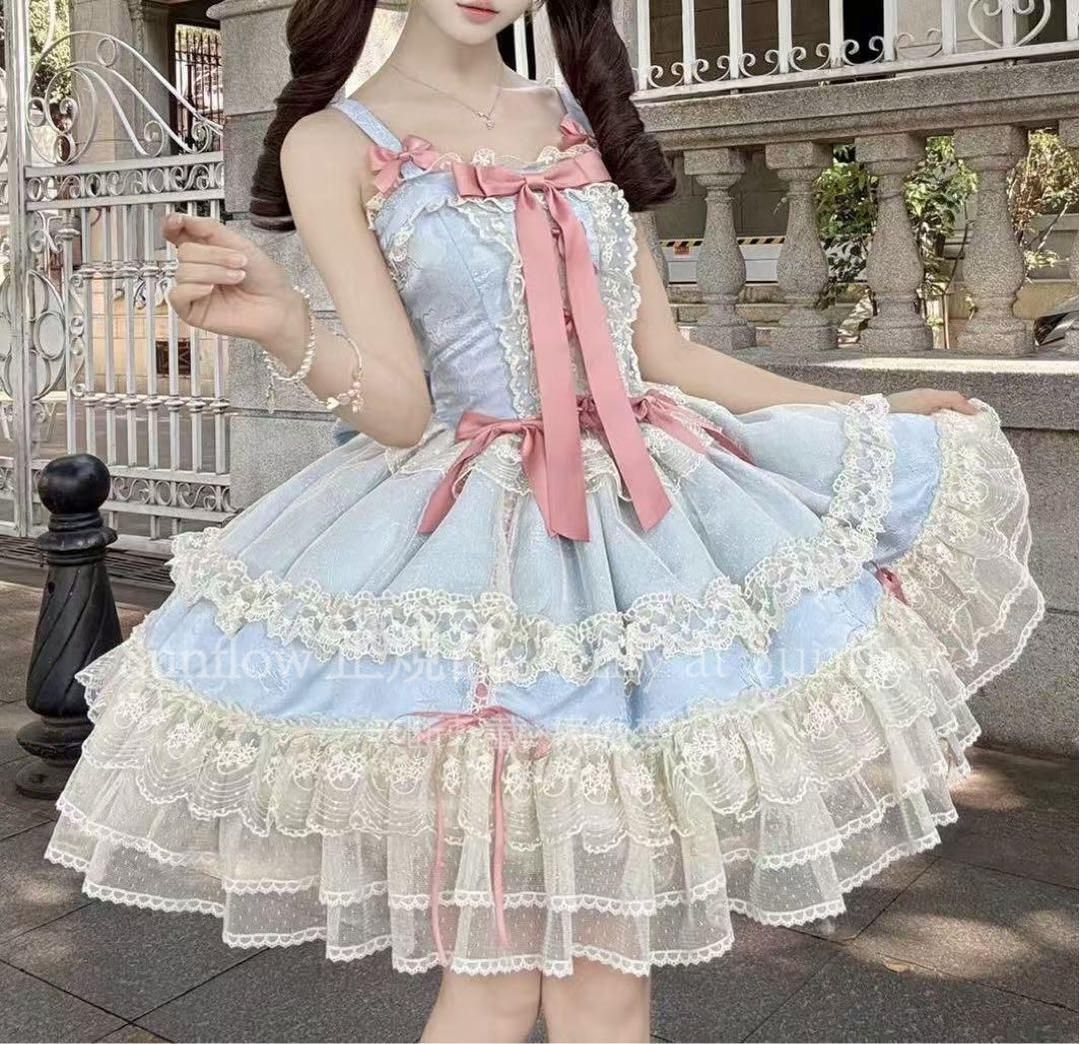 ゴスロリ フリル ロリータドレスJSK サスペンダードレス アイドル服 甘ロリ