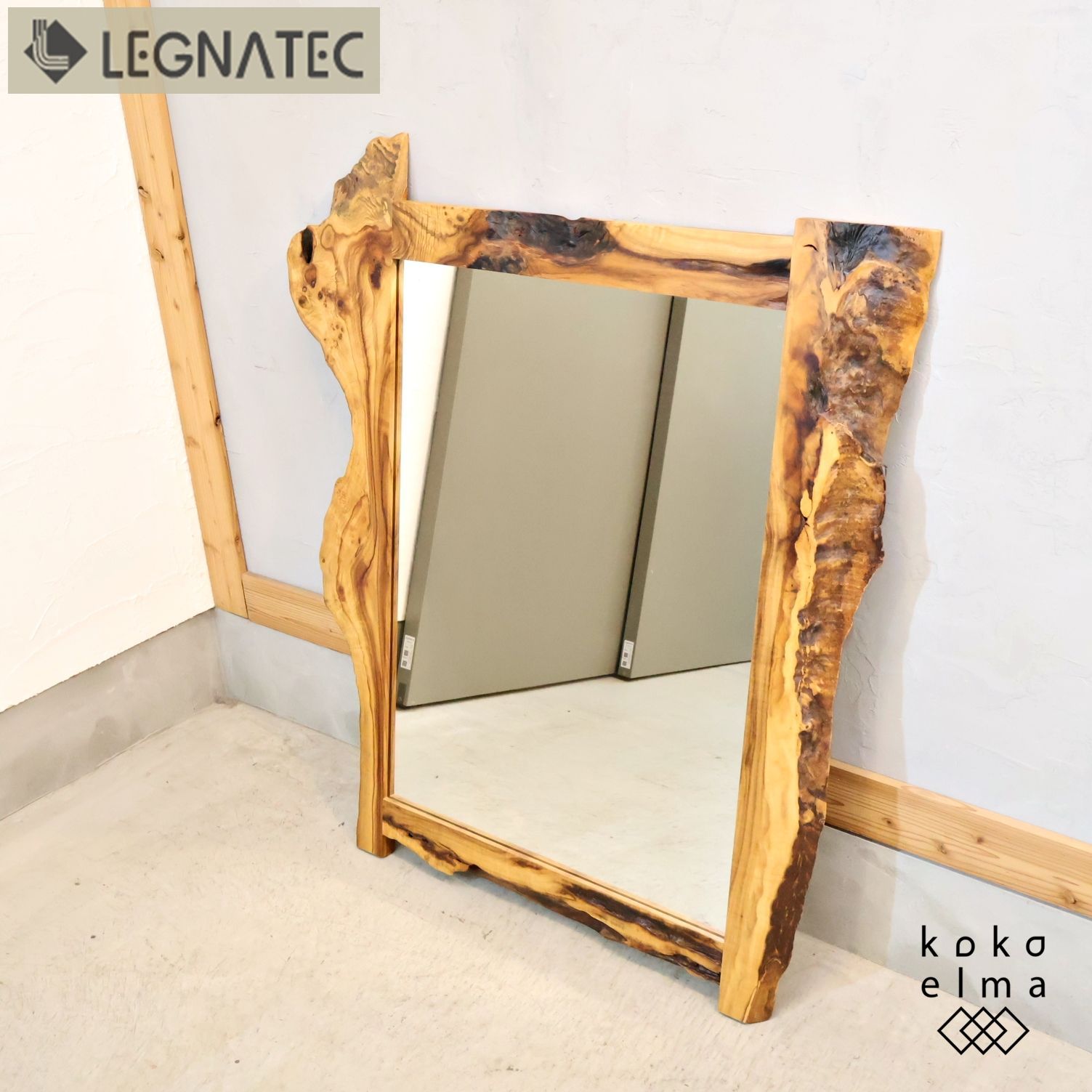 LEGNATEC レグナテック 赤楠 アカグス 壁掛けミラー ウォールミラー 鏡 無垢板 創作家具 耳付き ナチュラル 藏工房 KIWA CRAFT