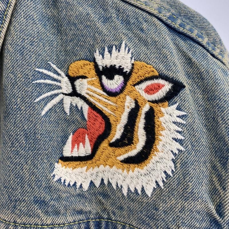 中古】HOUSTON 虎刺繍 デニムジャケット サイズL 水色 51566[91