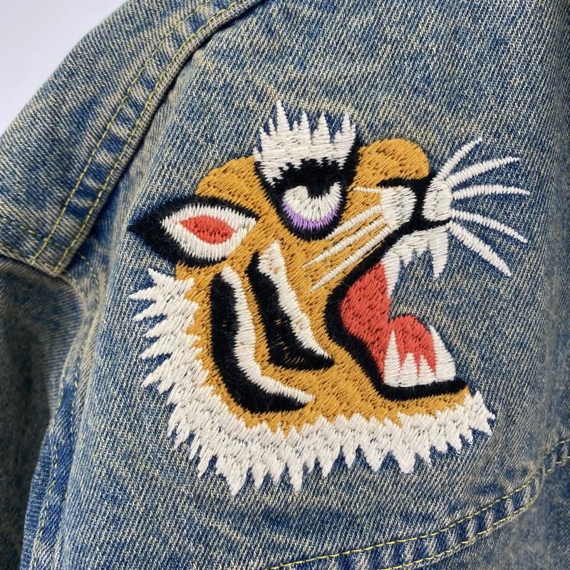 中古】HOUSTON 虎刺繍 デニムジャケット サイズL 水色 51566[91