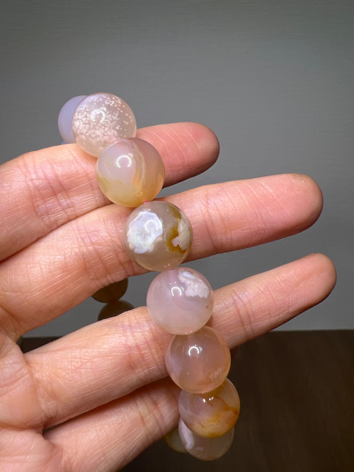 桜瑪瑙　高品質　天然石ブレスレット 天然石 桜瑪瑙 ブレスレット約13㍉17.5㌢☆1☆ - メルカリ