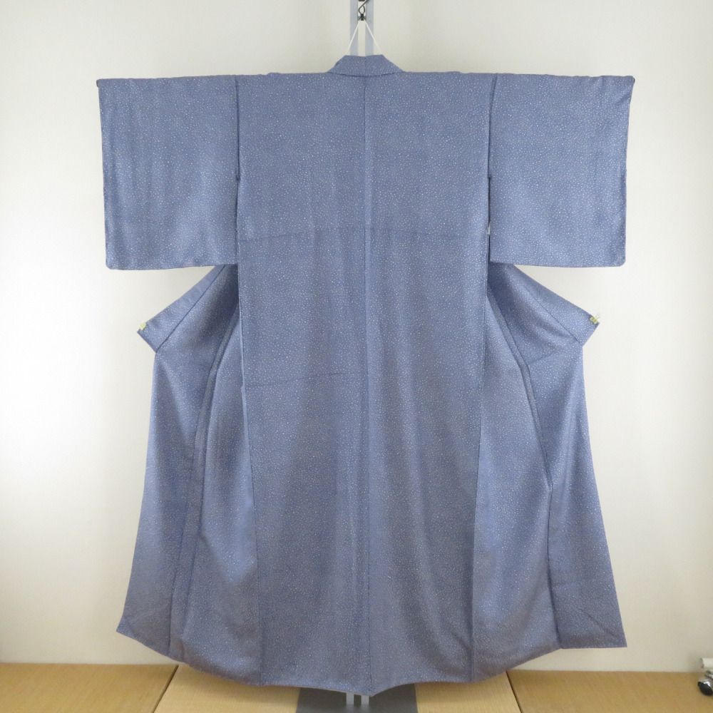 江戸小紋 青色x白色 鮫あられ文 ポリエステル 袷 バチ衿 紋無し 仕立て