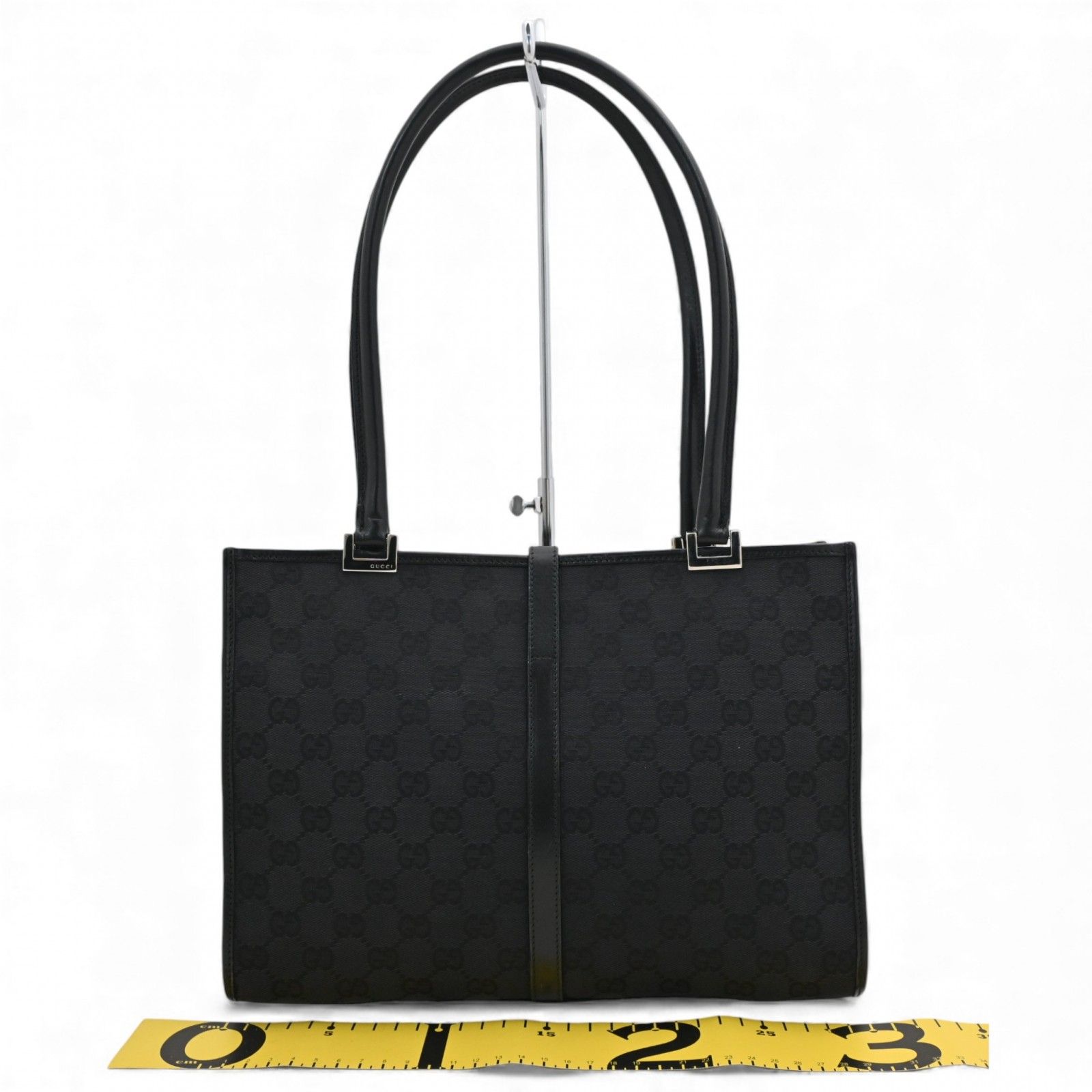 GUCCI ハンドバッグ　ジャッキー　GGキャンバス　ミニトート　ブラック GUCCI グッチ ジャッキー ストライプ ハンドバッグ GGキャンバス×革 黒