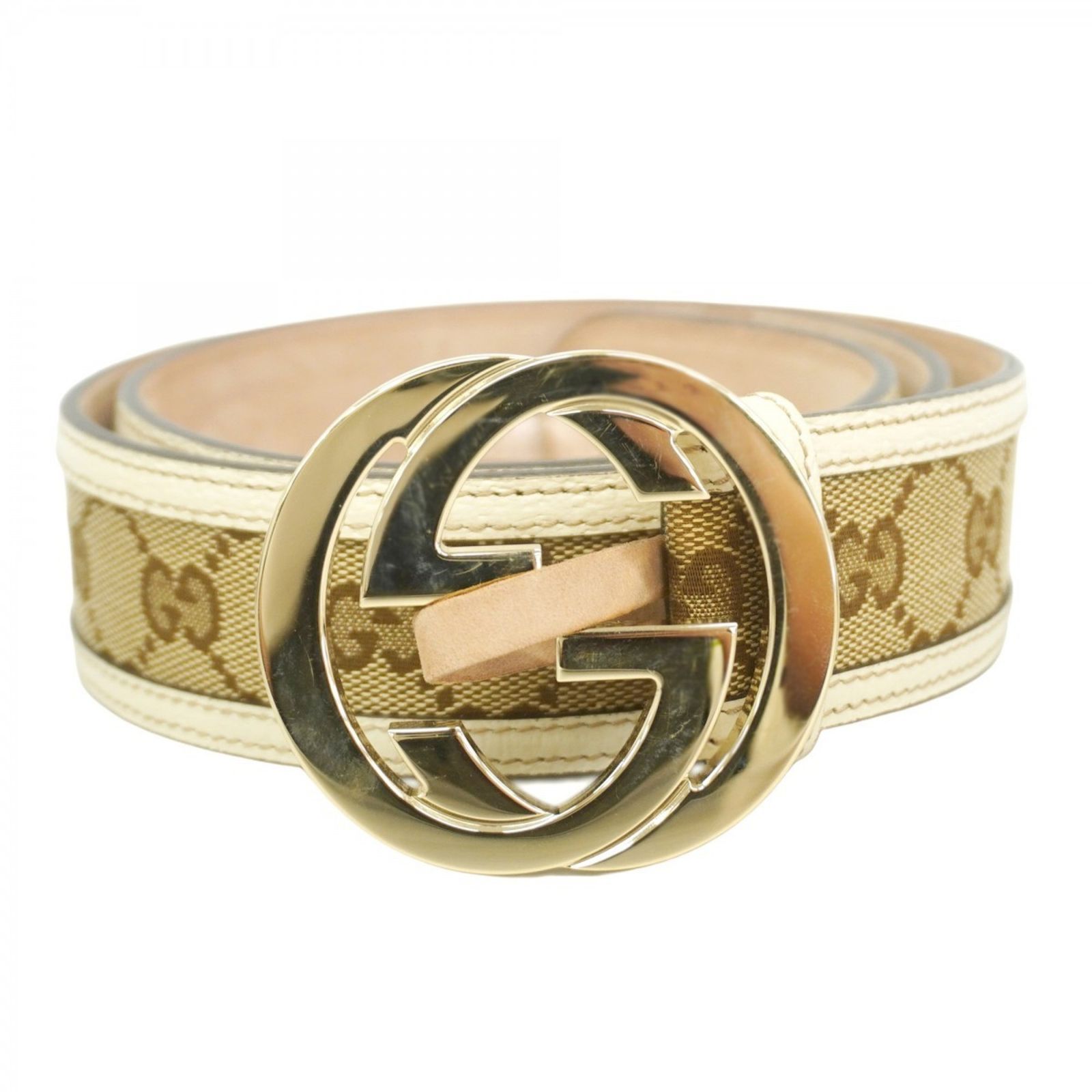 グッチ Gucci ベルト GGキャンバス 114876 キャンバス レザー ベージュ ホワイト シャンパンレディース