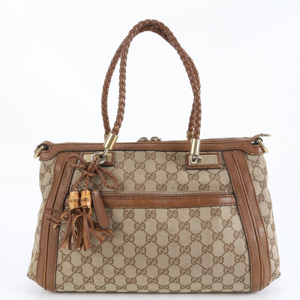極美品 グッチ GGキャンバス ベラ バンブー リボン タッセル 282300