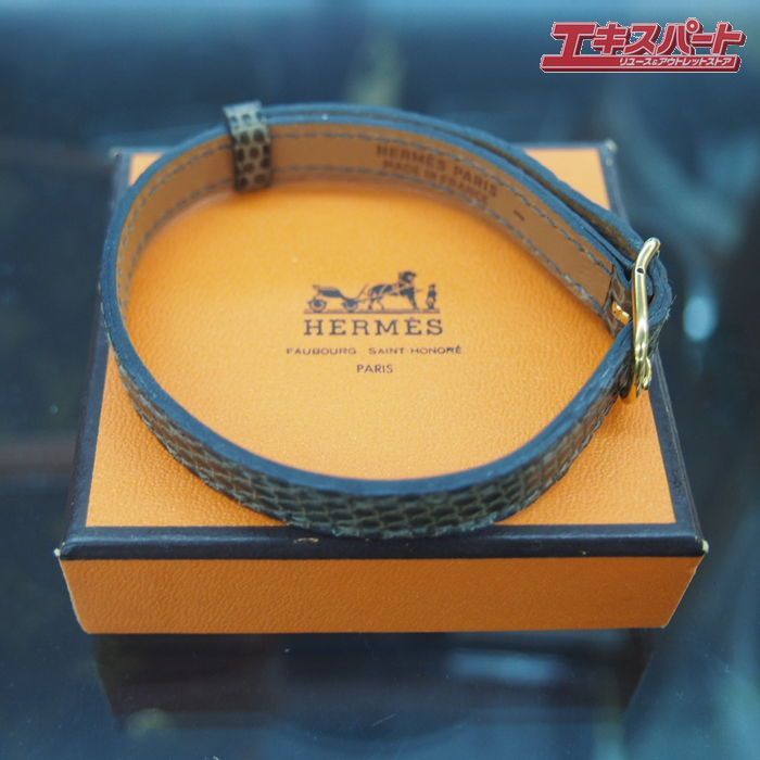 HERMES 猫用首輪 コリエ プール シシャ リザード 中古品 ブラウン