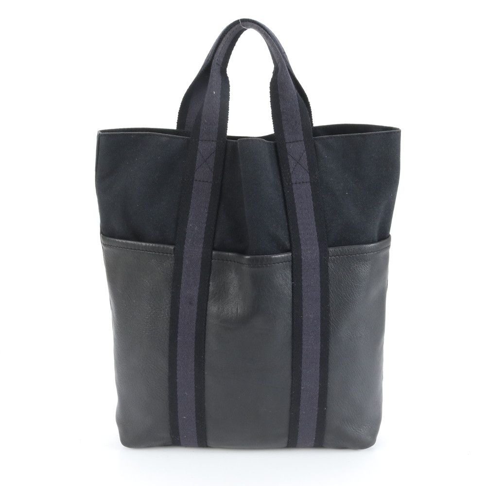 エルメス フールトゥ カバス ハーフレザー キャンバス トート バッグ 通勤 本革 ブラック 黒 A 4 メンズ EUM DD 28-7