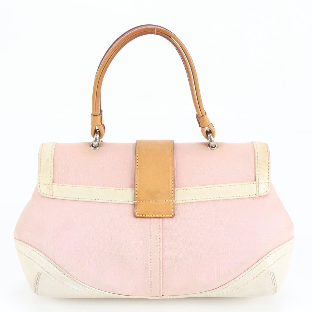 コーチ　ハンドバッグ　ソーホー　シグネチャー　キャンバス　レザー　ピンク　肩掛け 美品 コーチ ソーホー 4432 レザー キャンバス ハンドバッグ 本革