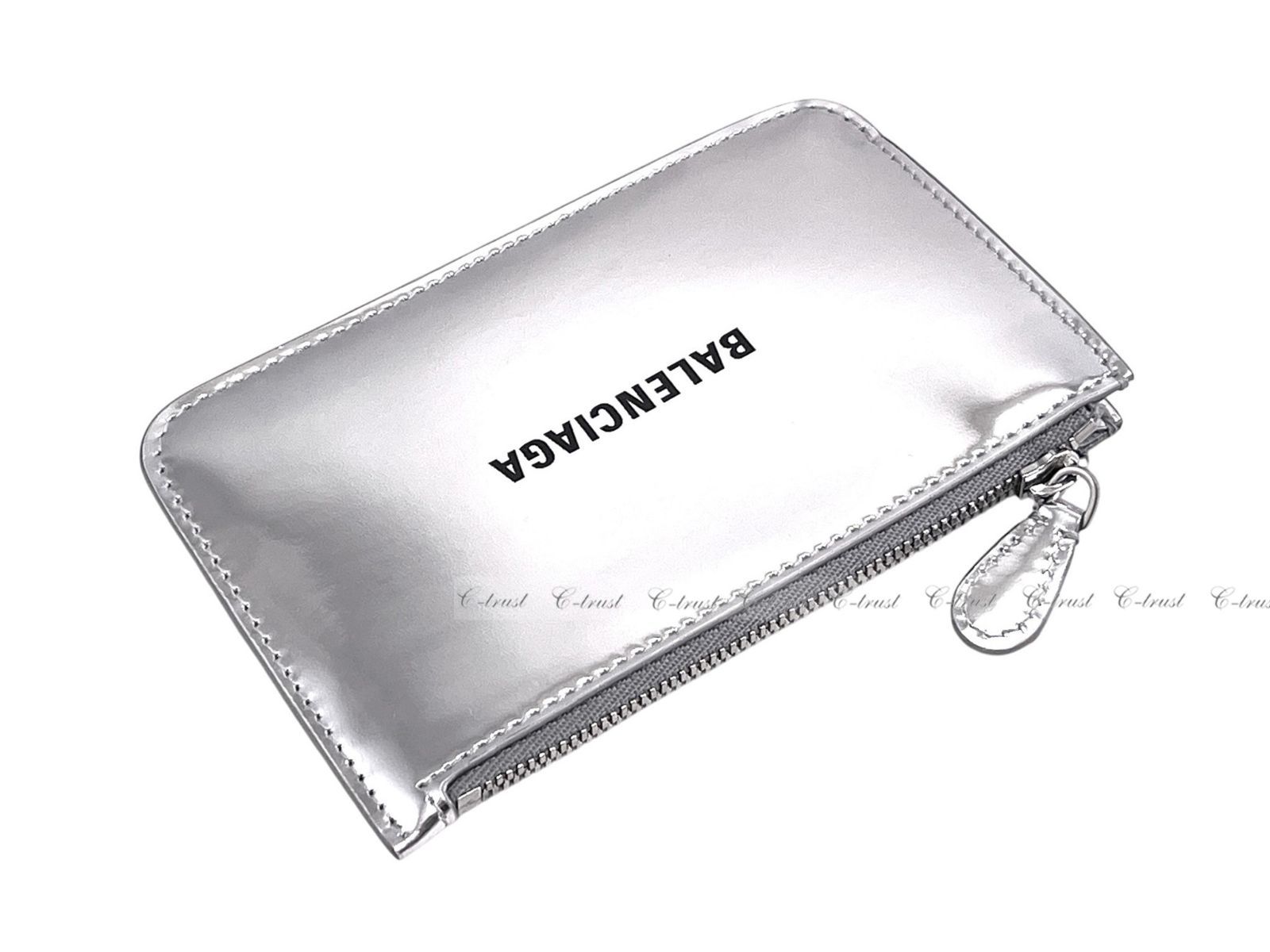バレンシアガ 財布 カードケース コインケース フラグメント カーフ ロゴ イタリア製 8160 シルバー M 008