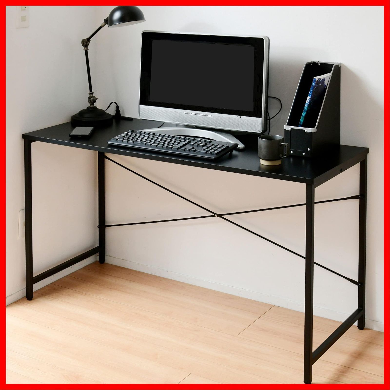 幅120 耐荷重60 kg デスク 2口コンセント 傷 汚れ 水分 熱に強い天板 アジャスター付き 奥行49×高さ70 cm シンプル パソコンデスク 山善 勉強机 組立品 ブラック|サンドブラック MCPE-1250 BK|SBK テレワーク