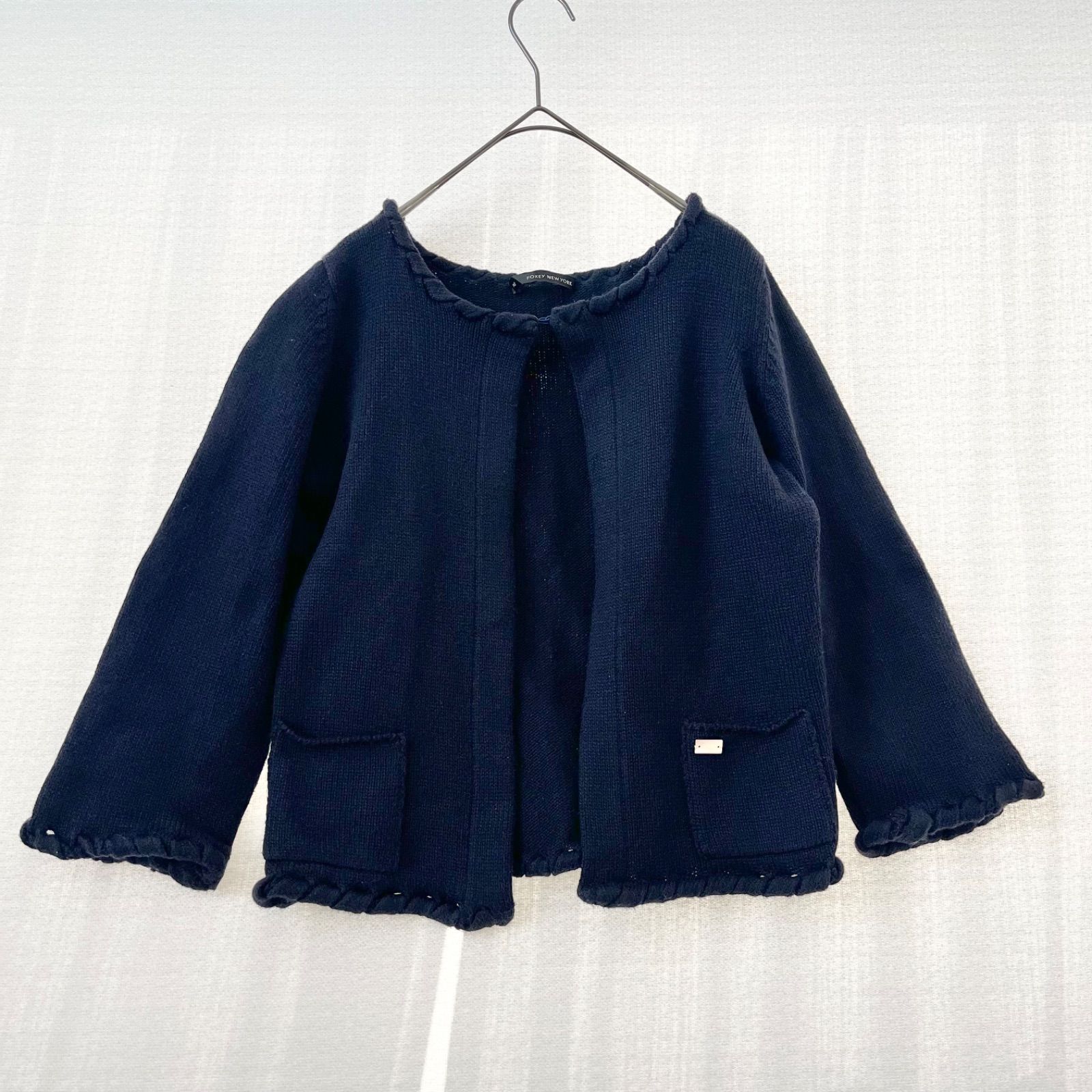 フォクシーニューヨークfoxy new yorkノーカラーニットジャケット38