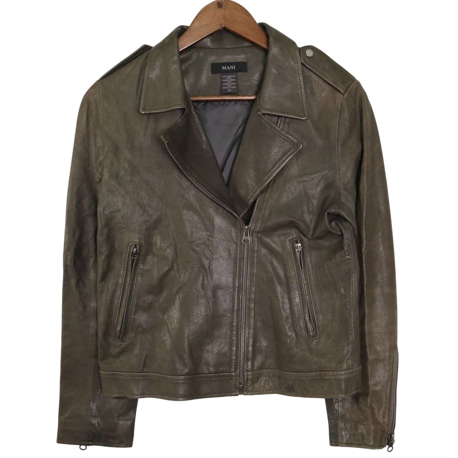MANI マーニ 秋冬 本革 リアル ラム レザー ダブル ライダース ジャケット ブルゾン Sz L レディース