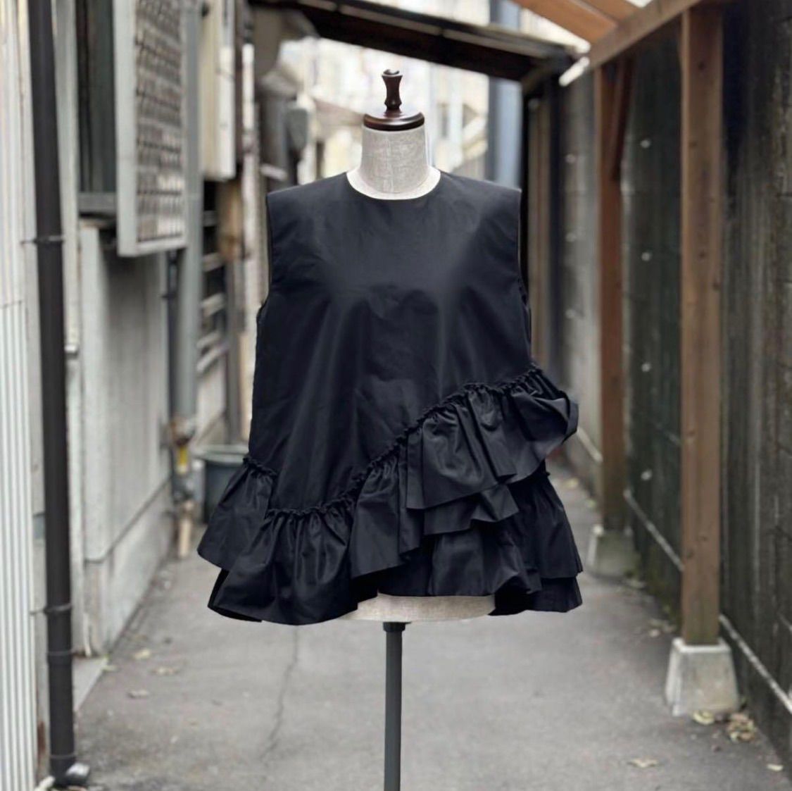 21 ss 2021 Drawer ドゥロワー コットン シルク フリル ノースリーブ シャツ ブラウス D SP CO|SI N|SLV FRL BL サイズ 36 定価107 800円