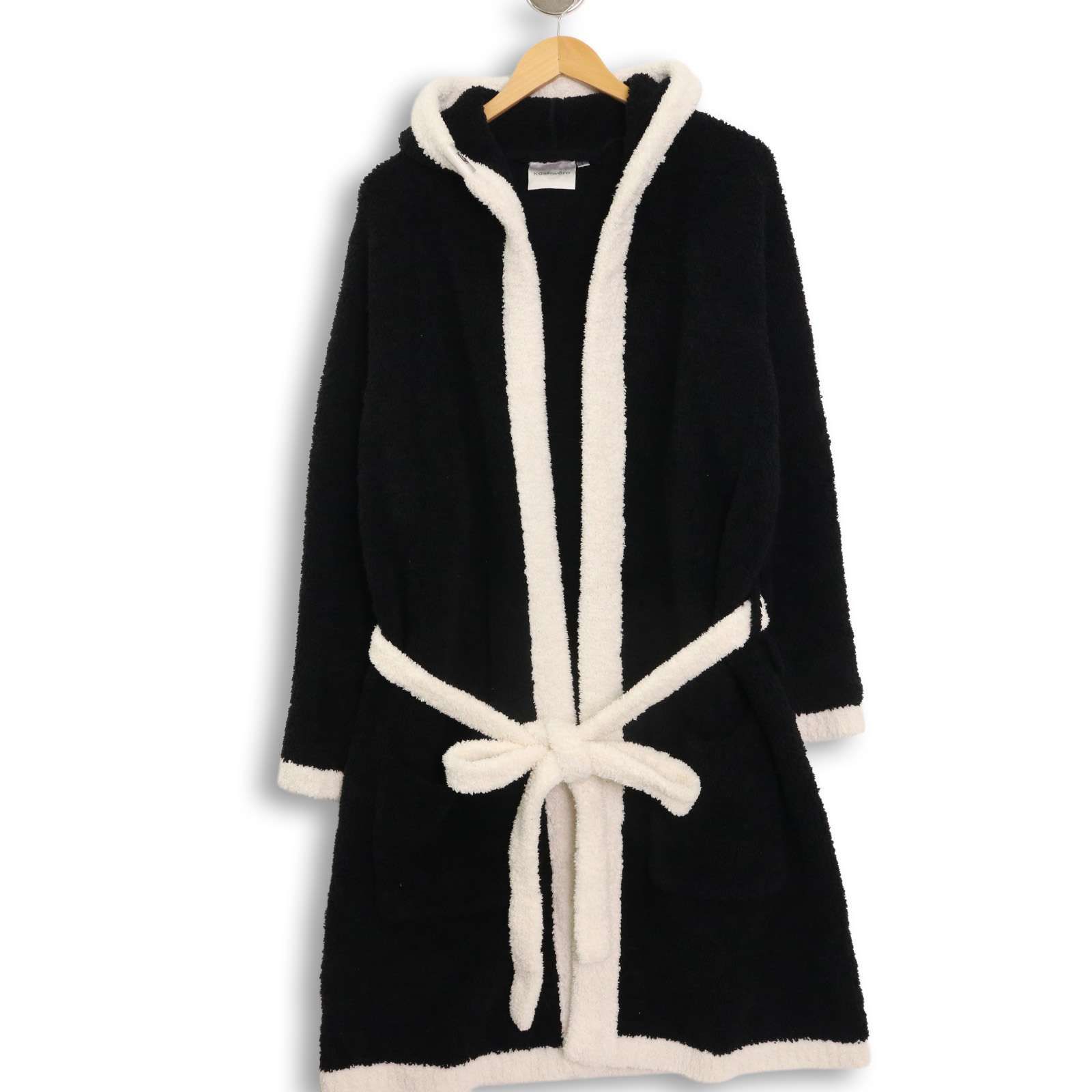 kashwére カシウェア 秋冬 フーディ ガウン バスローブ ルームローブ 羽織り Sz L レディース 黒
