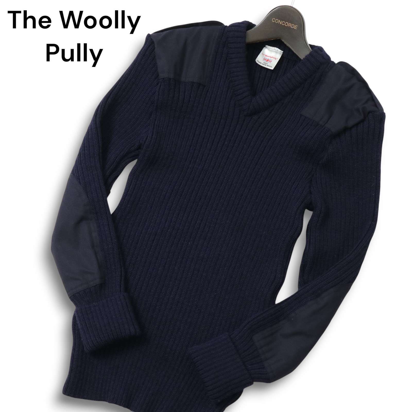 The Woolly Pully ウーリープーリー 秋冬 ウール100％ ニット ミリタリー コマンド セーター クルーネック Sz.S メンズ 紺