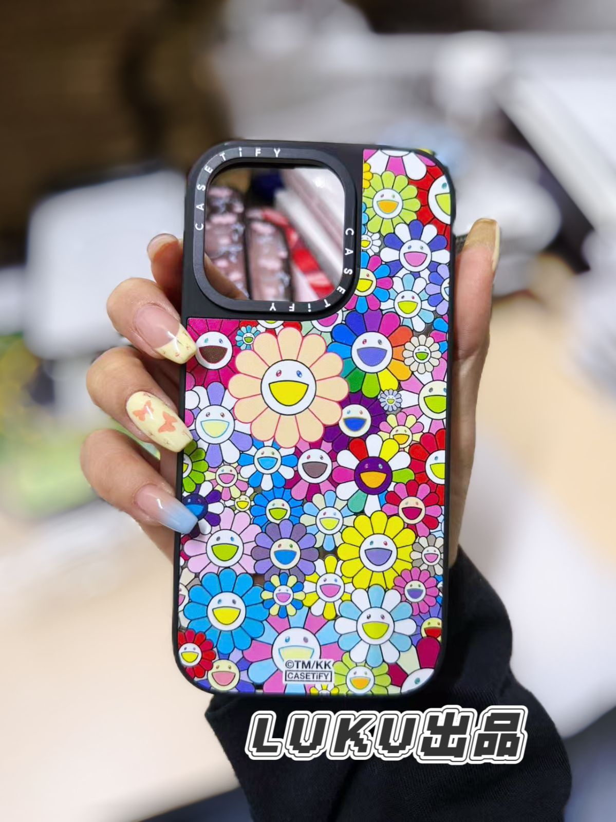 MagSafe対応 人気 村上隆 カラフルフラワー 鏡面 iPhoneケース