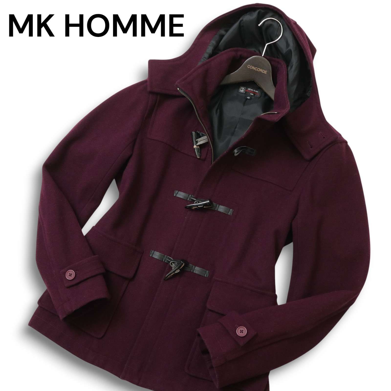 MK ミッシェルクラン オム コート フード着脱可★ 切替★ MK HOMME ミッシェルクラン オム 秋冬 ウール★ カシミヤ混 チェスターコート Sz.48　メンズ 定価2.9万 グレー　C2T12537_C#N