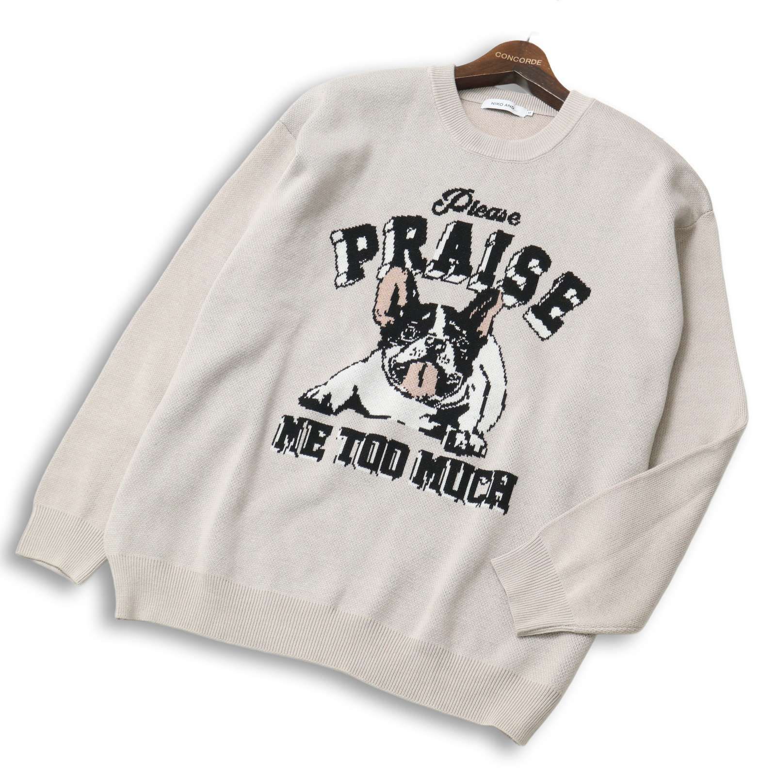 美品】niko and... ニコアンド 秋冬 犬 フレンチブルドッグ柄☆ ウール 