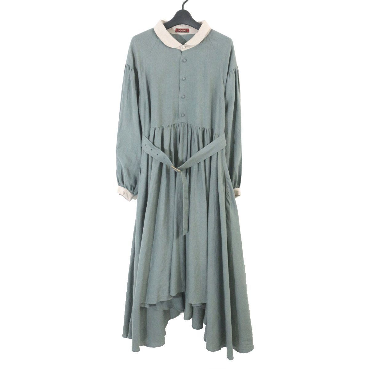 ha|za|ma 経年真価のワンピース(2017-18AWver.) ターコイズ hazama ハザマ 復刻 経年真価のワンピース (2017-18AW ver.) M