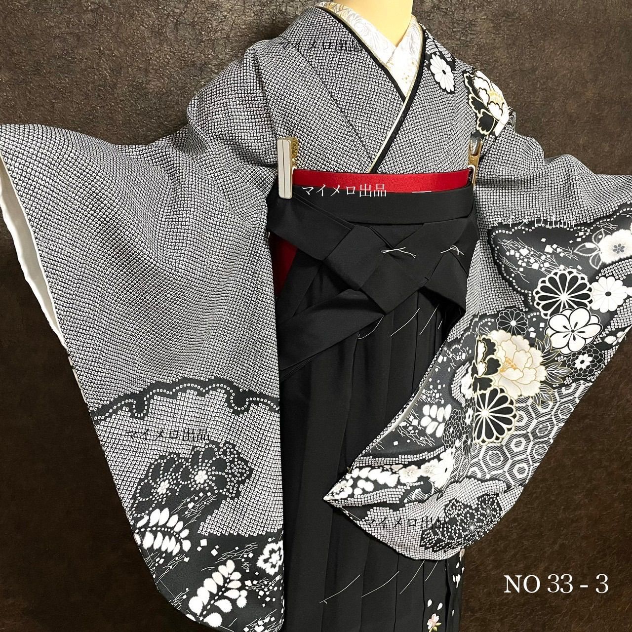 卒業式袴セット 4点 映え二尺袖セット 袴セット 金駒 黒金 袴 刺繍黒 長襦袢 半幅帯 赤黒 卒業式 大学生 小学生 前撮り撮影 モノトーン 着物 レディース 着物セット 着物黒金駒 袴黒 87㎝ 91㎝ 95㎝