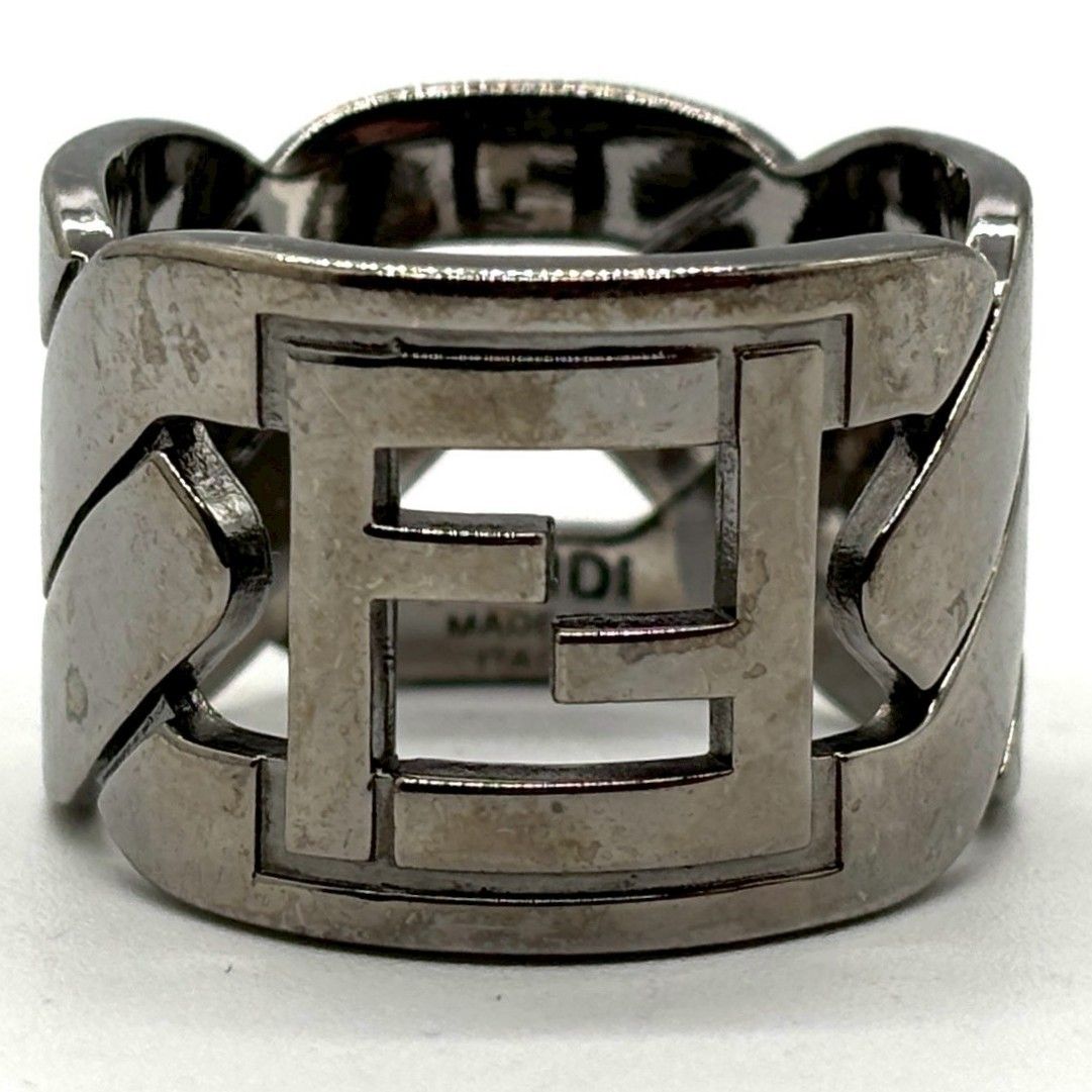 鋼の存在感を纏う】 FENDI フェンディ ズッカ リング FFロゴ チェーン