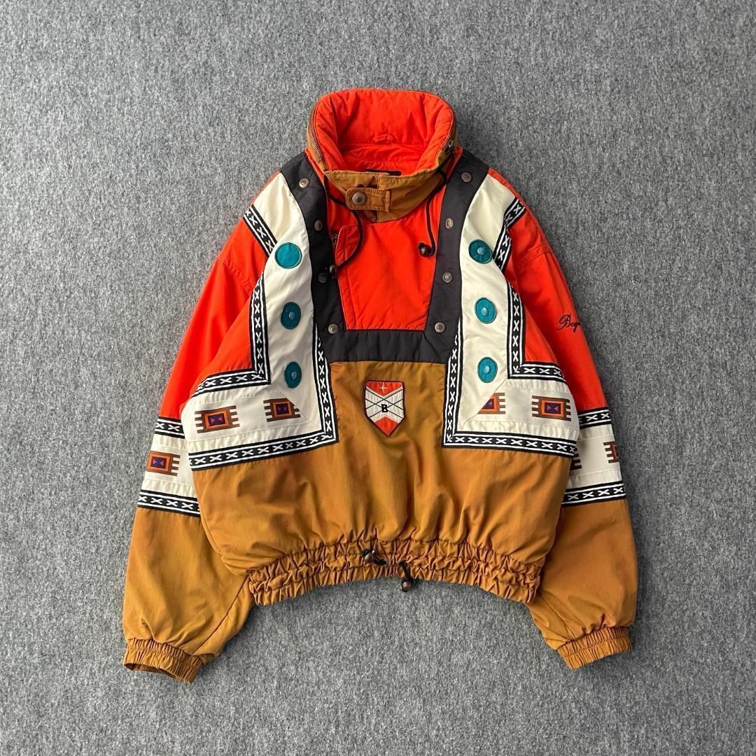 90ｓ デザインジャケット Bogner ハーフジップ 総柄 個性的 スノー