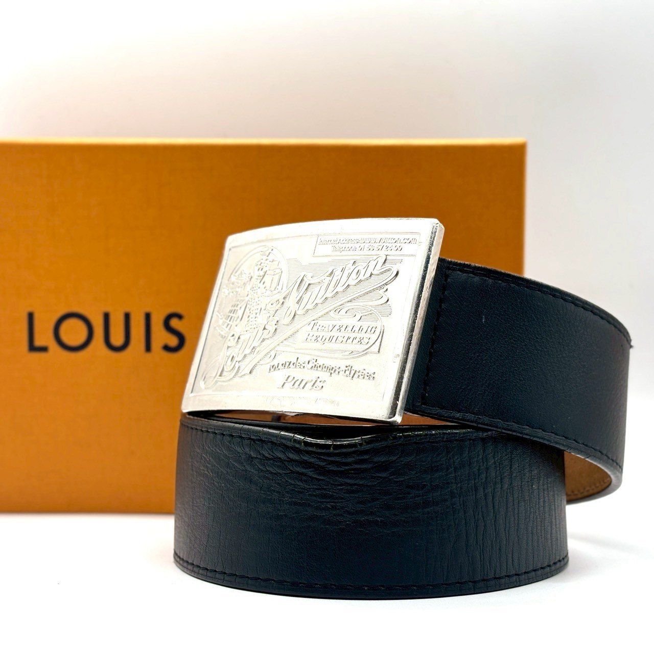 ルイヴィトン サンチュール レザーべルト シルバーバックル 無骨に映える重厚刻印】 LOUIS VUITTON ルイヴィトン レザーベルト