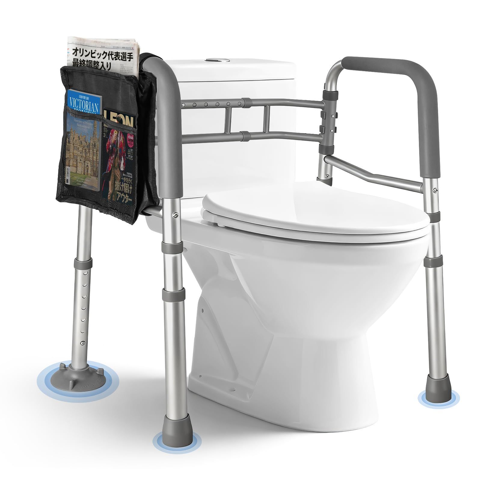 トイレ手すり 介護用 立ち上がり補助 手すり 介護 高さ7段階調整 幅6段階調整 滑り止め 転倒防止 工事不要 組立簡単 高齢者 妊娠 身体障害者 英語と日本語説明書付き