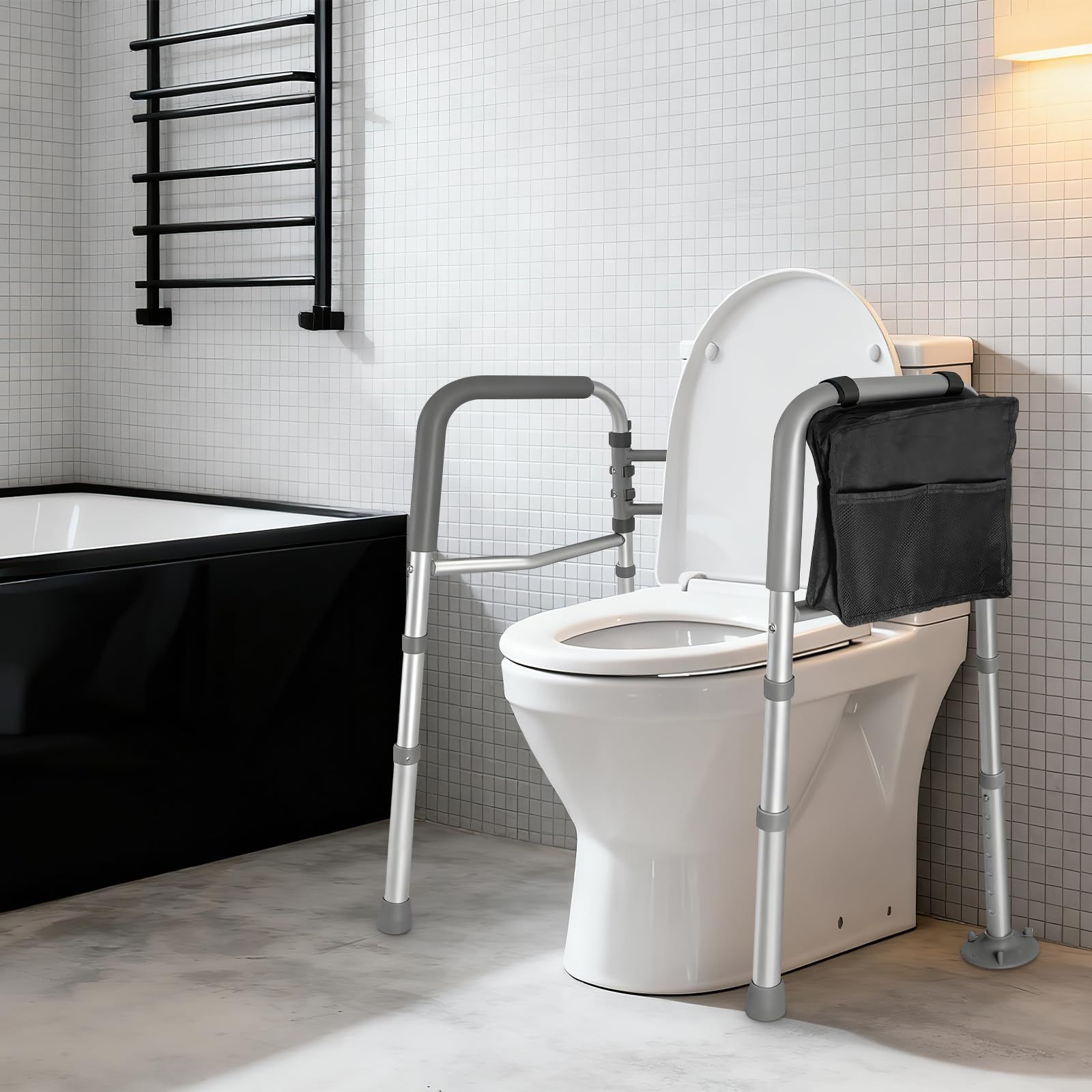 トイレ手すり 介護用 立ち上がり補助 手すり 介護 高さ7段階調整 幅6段階調整 滑り止め 転倒防止 工事不要 組立簡単 高齢者 妊娠 身体障害者 英語と日本語説明書付き