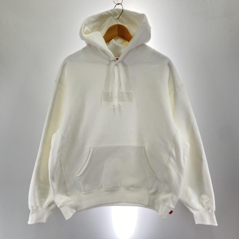 中古】Supreme カナダ製 ロゴ パーカー サイズL 白 シュプリーム[91 