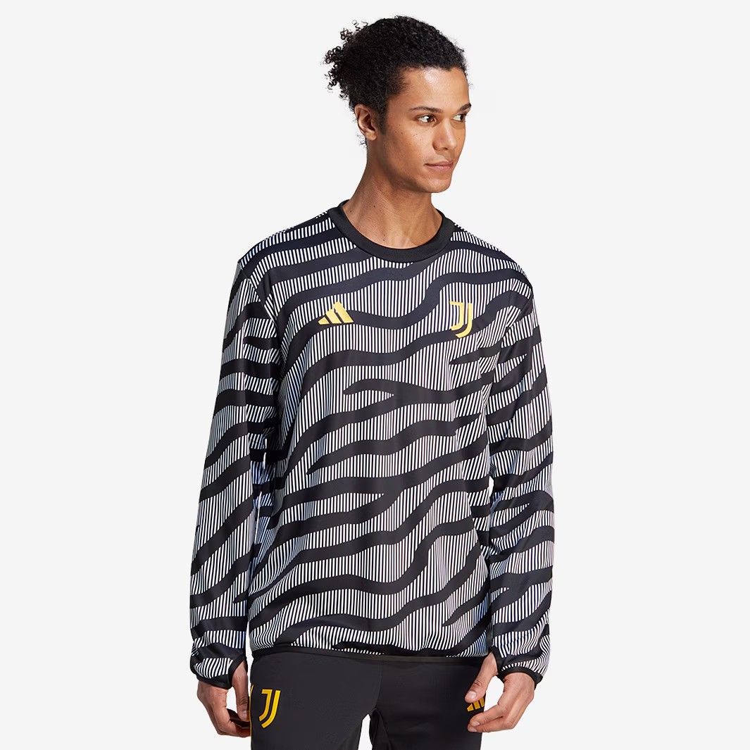 匿名配送 adidas ユヴェントス 23|24 プレマッチ 長袖 トップ 黒|白