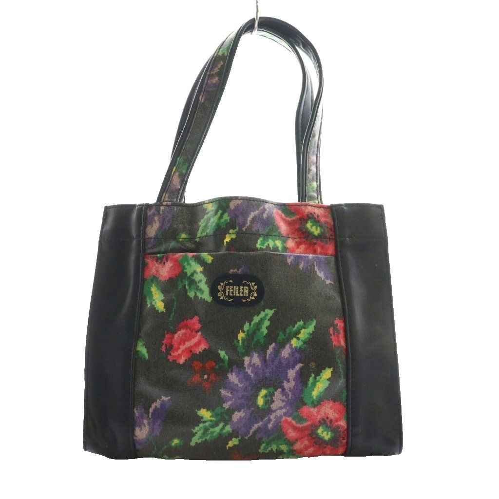 フェイラー FEILER 花柄ビニールハンドバッグ 黒 ブラック /SS □OS