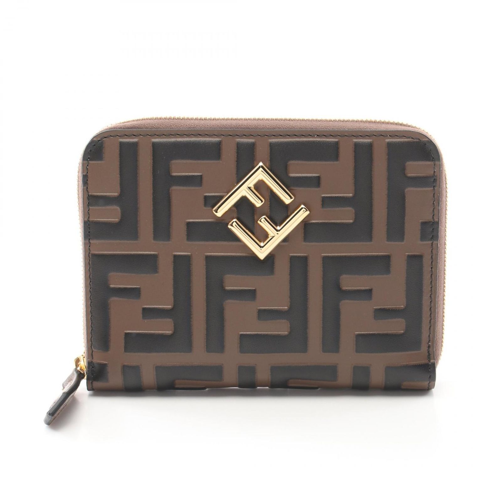 フェンディ FENDI ラウンド財布 FFダイヤモンド ブラウン レザー レディース