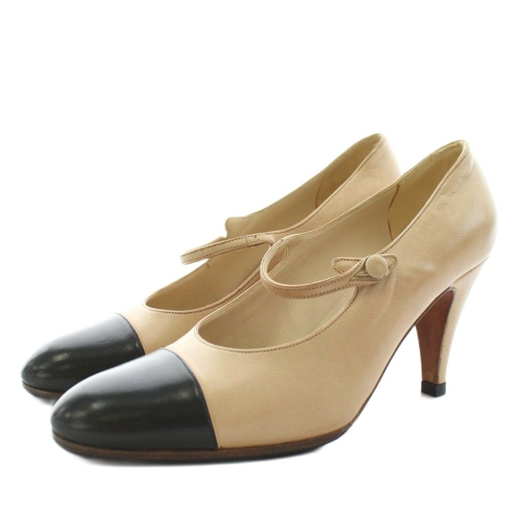 シャネル CHANEL パンプス ヒール アーモンドトゥ バイカラー レザー 5