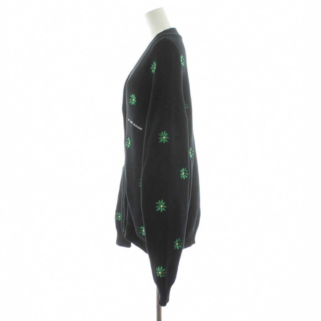 【美品】sss satti mouse 花刺繍 黒 ニットカーディガン Ｌ エスエスエス サッチ マウス sss satti mouse Flower LOGO cardigan