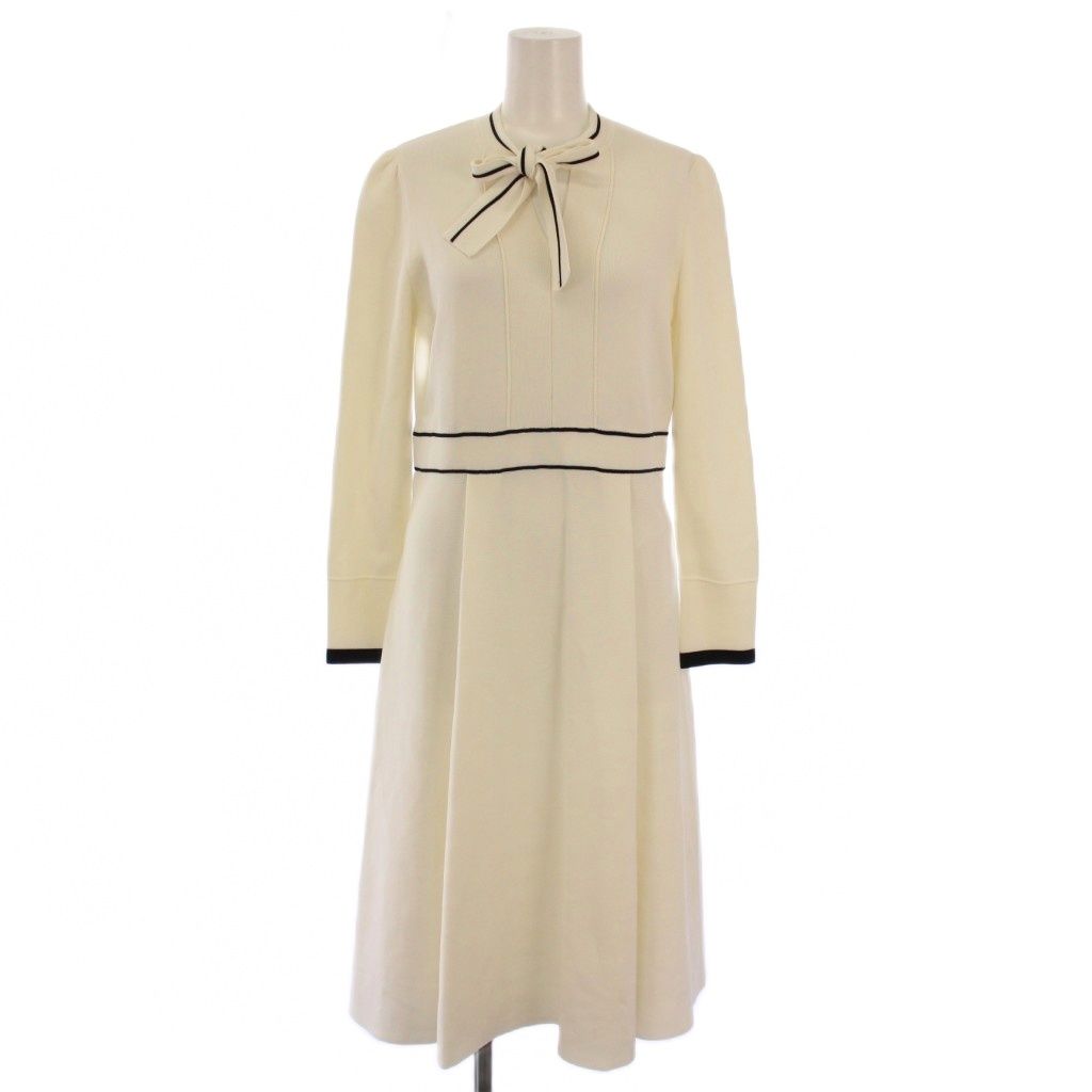 セルフォード CELFORD フ ワンピース ミモレ ロング ニット 長袖 ストレッチ リボン 38 白 ホワイト BB