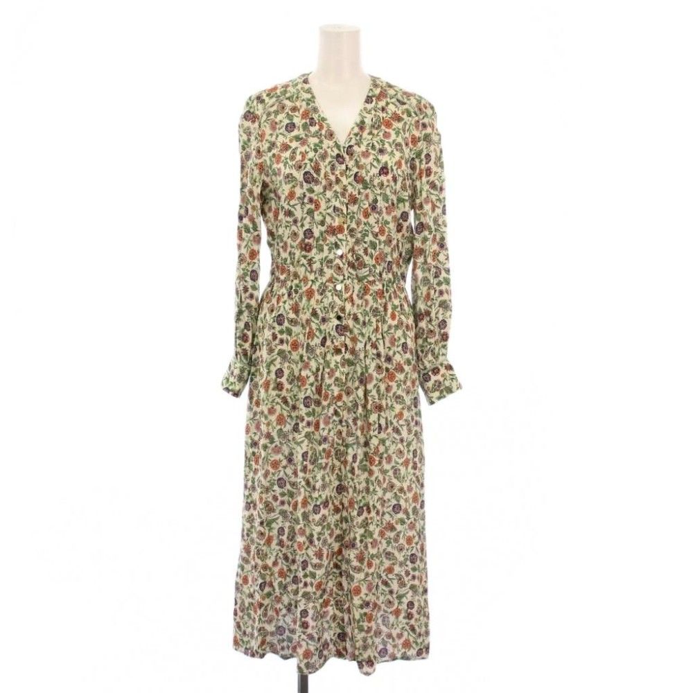 アナイ ANAYI シャツワンピース ミモレ ロング 長袖 Vネック 花柄 総柄 36 マルチカラー |BB