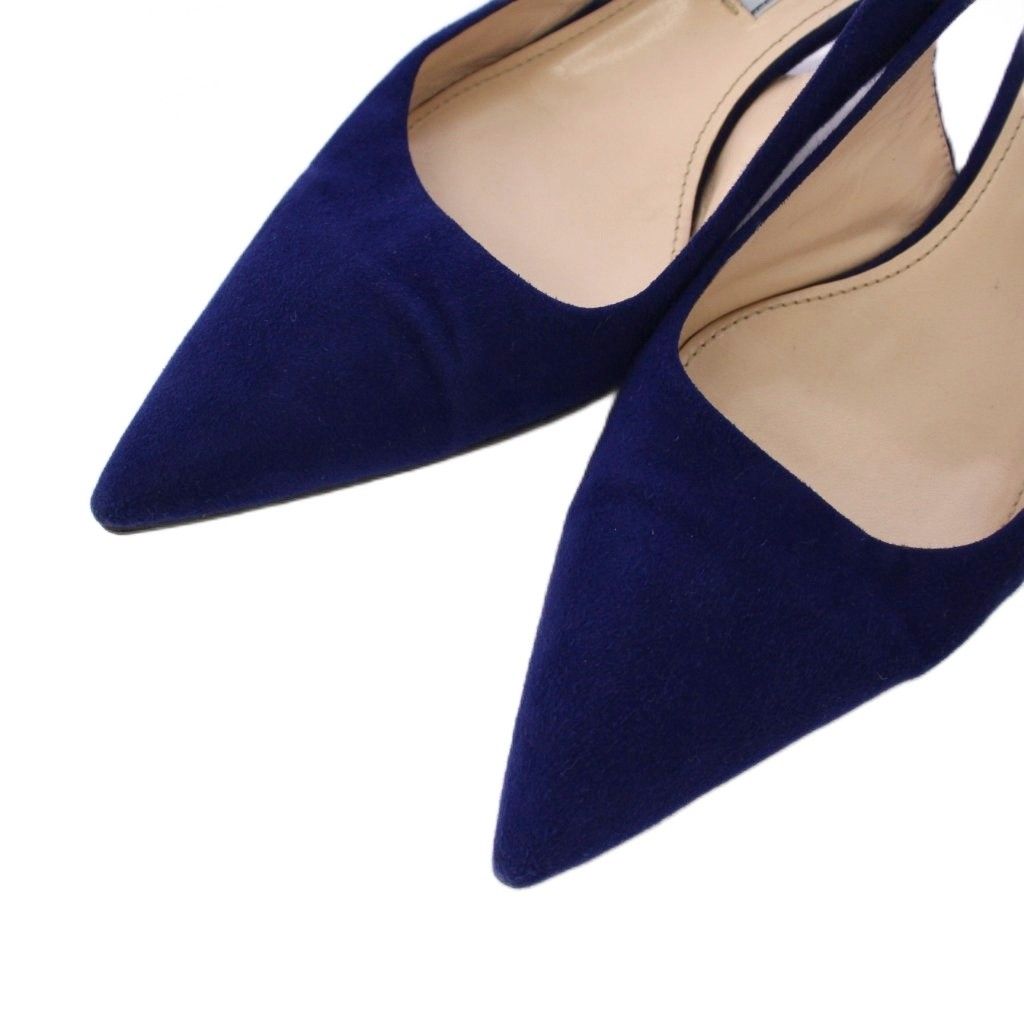 【美品】PRADA プラダ スエード ポインテッドトゥ ヒール ネイビー 箱あり プラダ PRADA スリングバック パンプス ミドルヒール ポインテッドトゥ