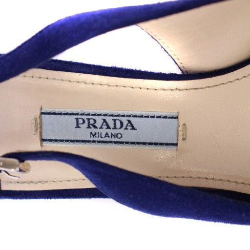 【美品】PRADA プラダ スエード ポインテッドトゥ ヒール ネイビー 箱あり プラダ PRADA スリングバック パンプス ミドルヒール ポインテッドトゥ