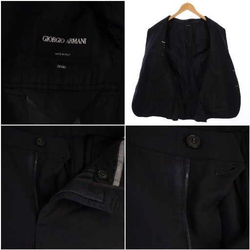 ジョルジオアルマーニ GIORGIO ARMANI SOHO シングルスーツ セットアップ 上下 テーラードジャケット 総裏地 2 B スラックスパンツ ジップフライ 黒 |BM