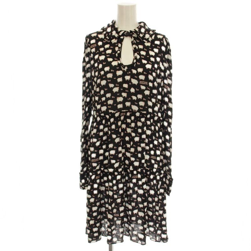 モスキーノ 襟付き ワンピース 羊柄 ロング 長袖 40 黒 ブラック | G