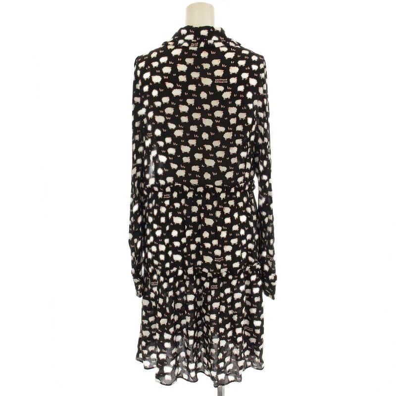モスキーノ 襟付き ワンピース 羊柄 ロング 長袖 40 黒 ブラック G