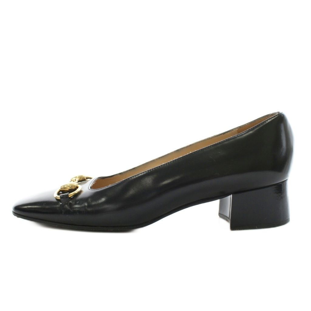 グッチ GUCCI ホースビット パンプス チャンキーヒール スクエアトゥ レザー 38 黒 ブラック 2293 AN 32