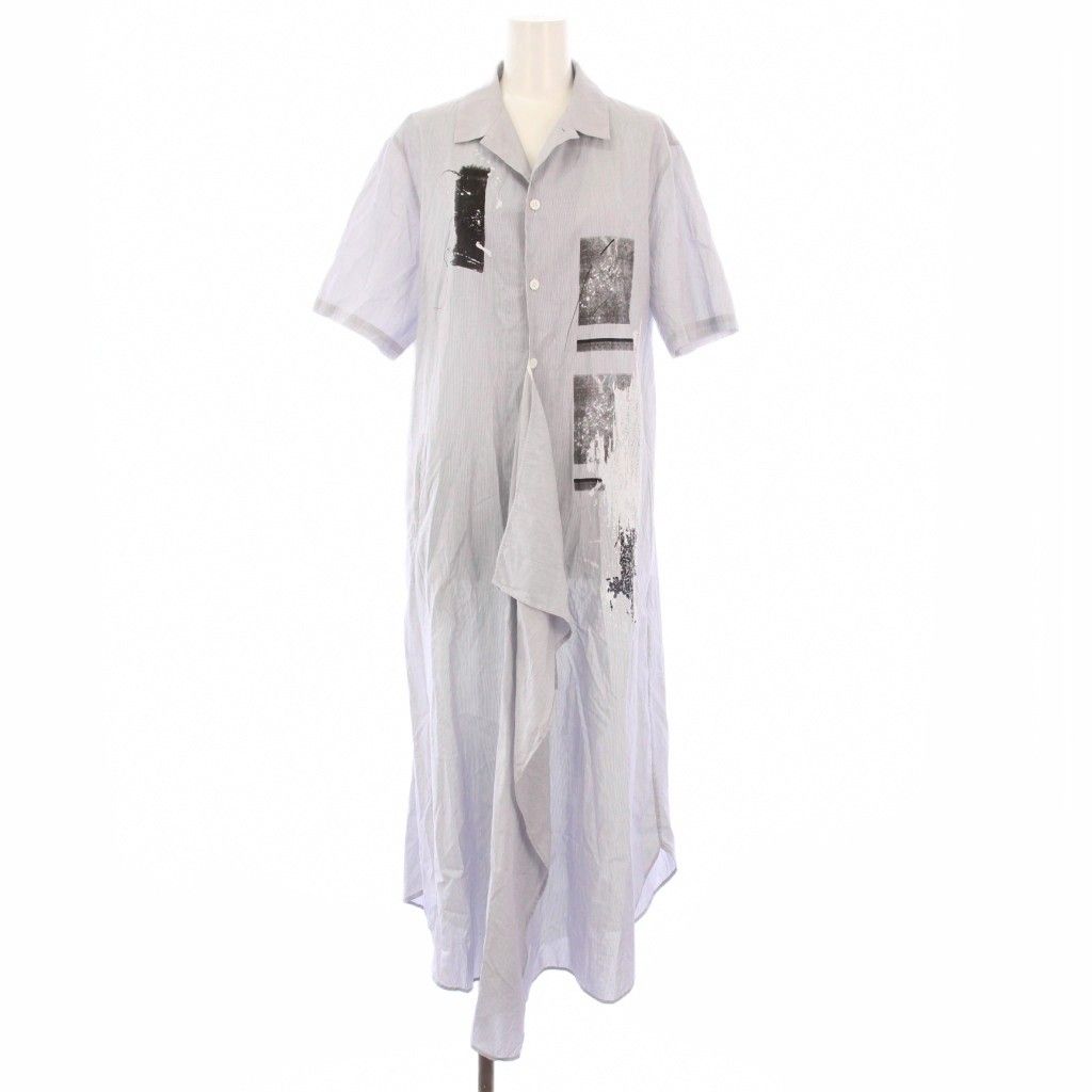 ワイズ Y s ヨウジヤマモト シャツワンピース 半袖 ロング プリント 1 グレー YI-D 01-027 KH