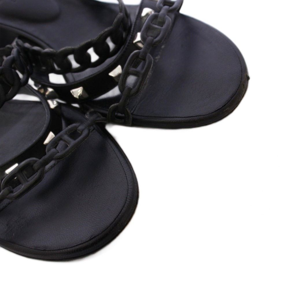  エルメス HERMES アジャッチオ シェーヌダンクル ミュール スタッズ 37.5 黒 KH ミュール サンダル ミュール