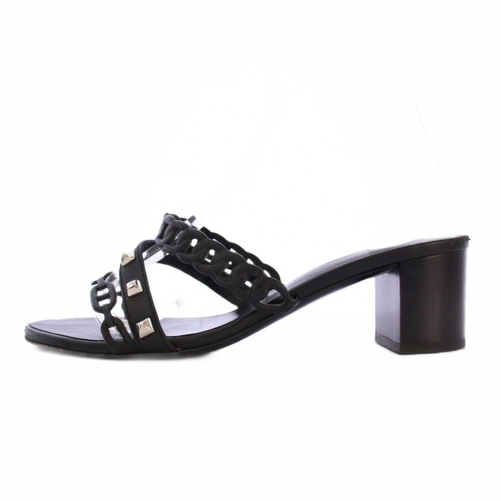 エルメス HERMES アジャッチオ シェーヌダンクル ミュール スタッズ 37.5 黒 KH