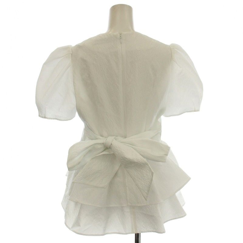 ボーダーズアットバルコニー BORDERS at BALCONY ジャガードペプラムトップス 花柄 シャツ ブラウス 半袖 パフスリーブ 36 白 ホワイト BD 2211-3 C-33 G