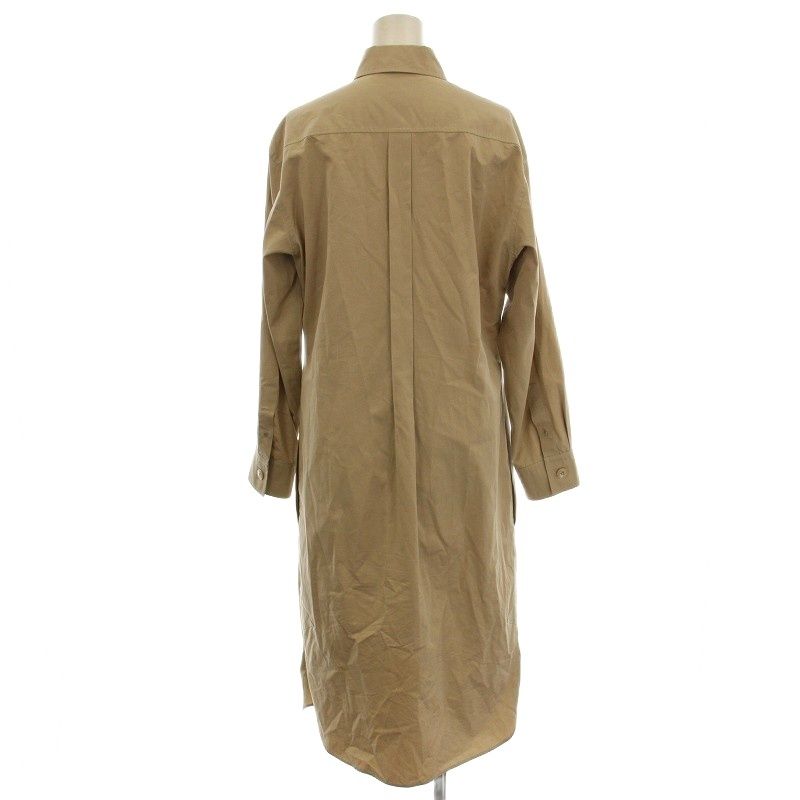 エルメス HERMES 変形 シャツワンピース ロング 長袖 H刺繍 40 ベージュ G