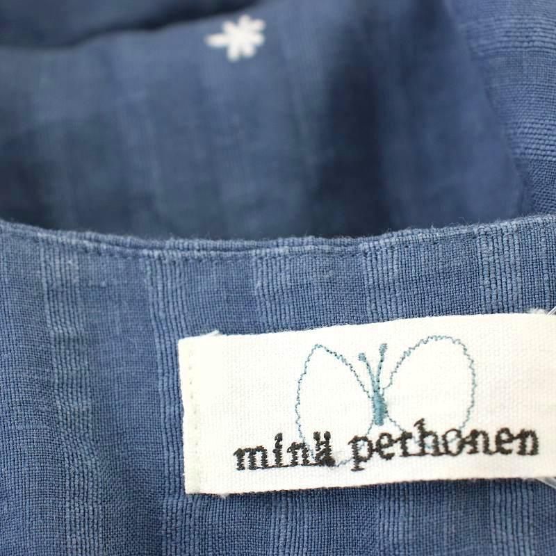 ミナペルホネン mina perhonen hoshi hana リネン ワンピース ロング 刺繍 麻 七分袖 38 青 ブルー ts 3298 G セレモニー 長袖 七分袖 